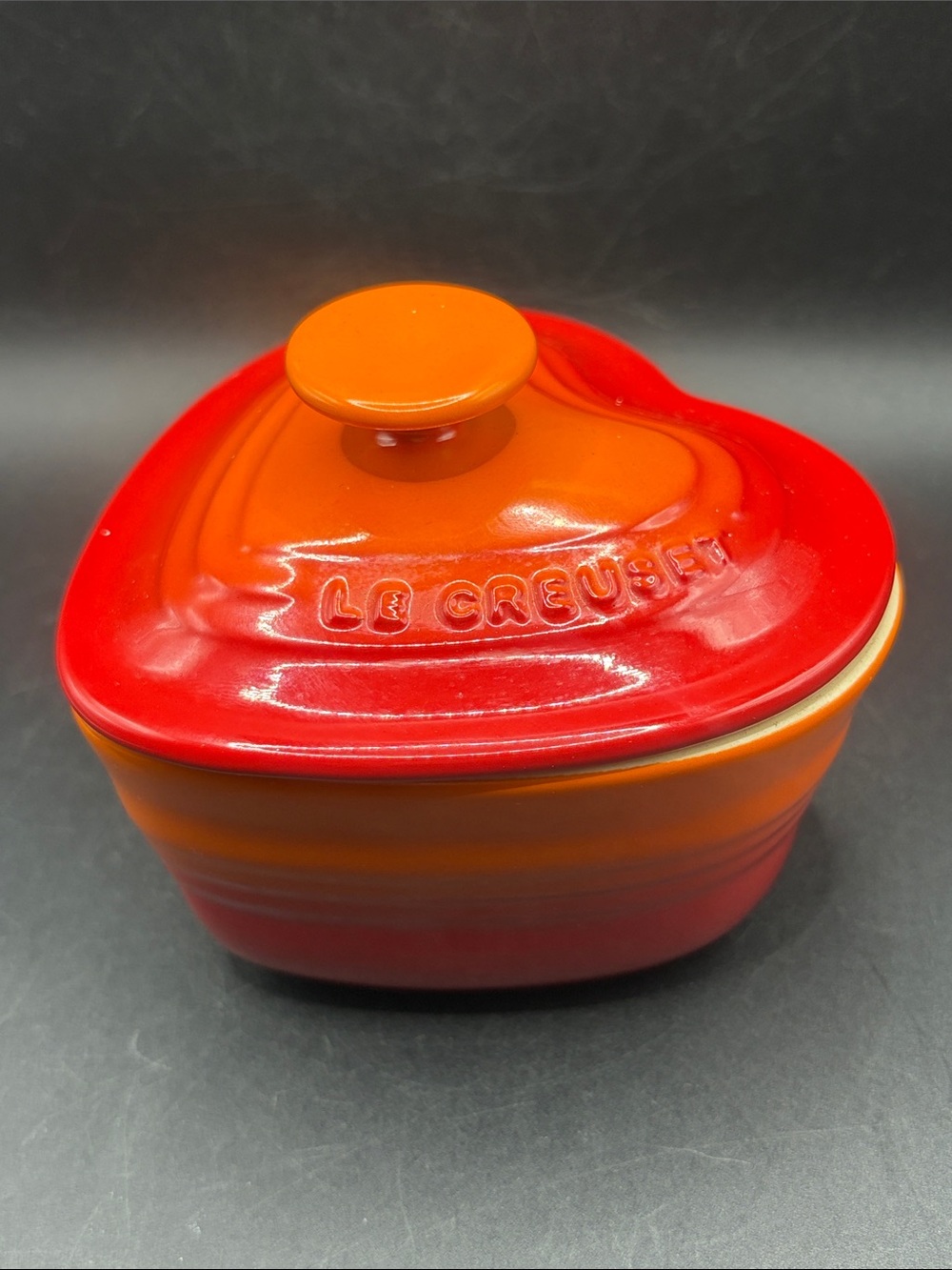 Le Creuset Petit Ramekin D'Amour Flame Red & Orange Lidded Stoneware Kitchenware
